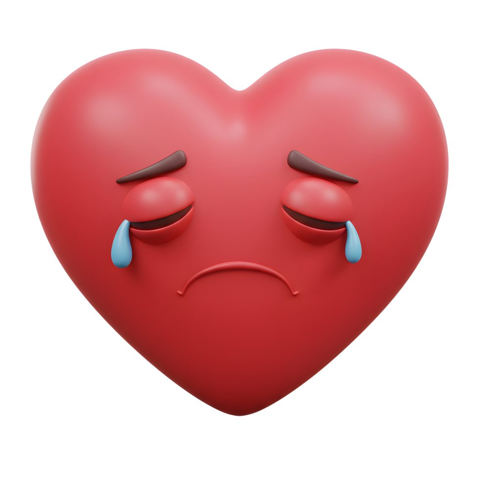 A 3D-rendered red heart emoji expresses profound sadness, its closed eyes and single tears conveying a poignant emotional state. Simple yet touching. png