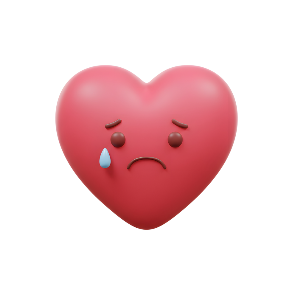 A 3D-rendered heart emoticon weeps a single tear, conveying sadness and heartbreak. Its simple design is effective in expressing profound emotion. png