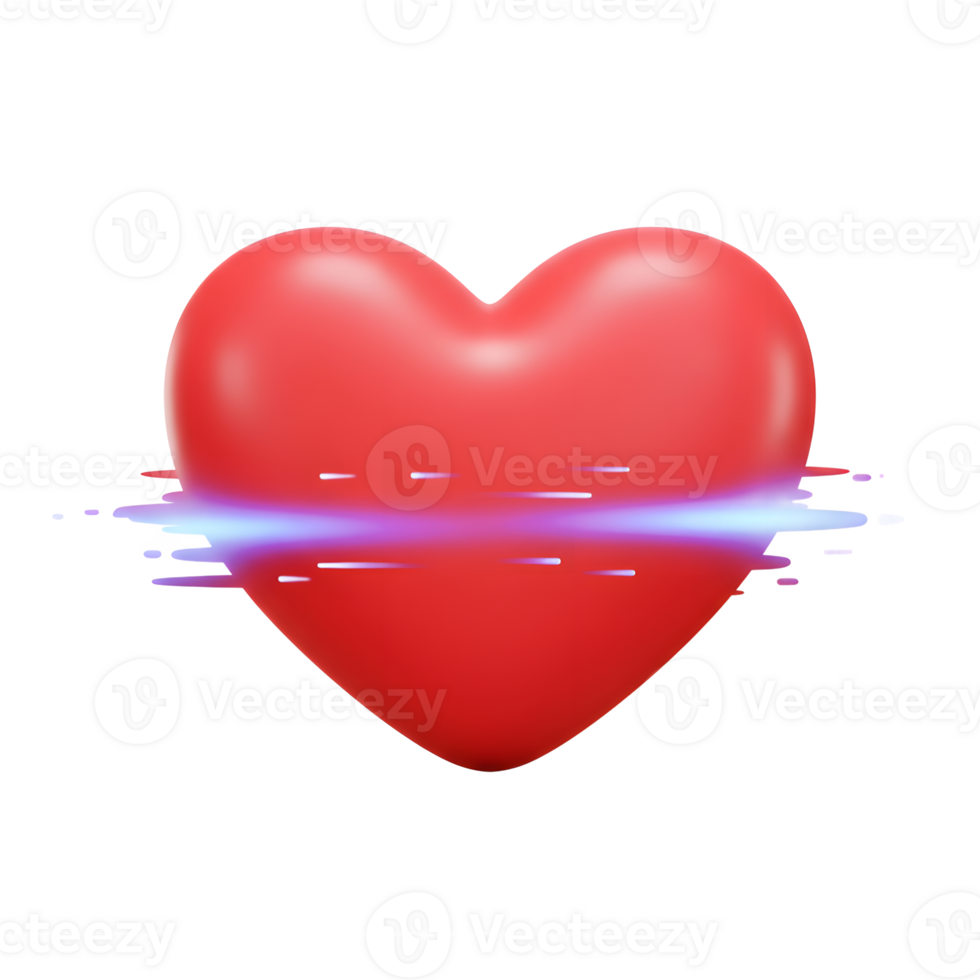 A vibrant red heart, rendered in 3D, is bisected by a glowing blue streak, conveying a sense of dynamism and energy. Minimalist yet impactful. png
