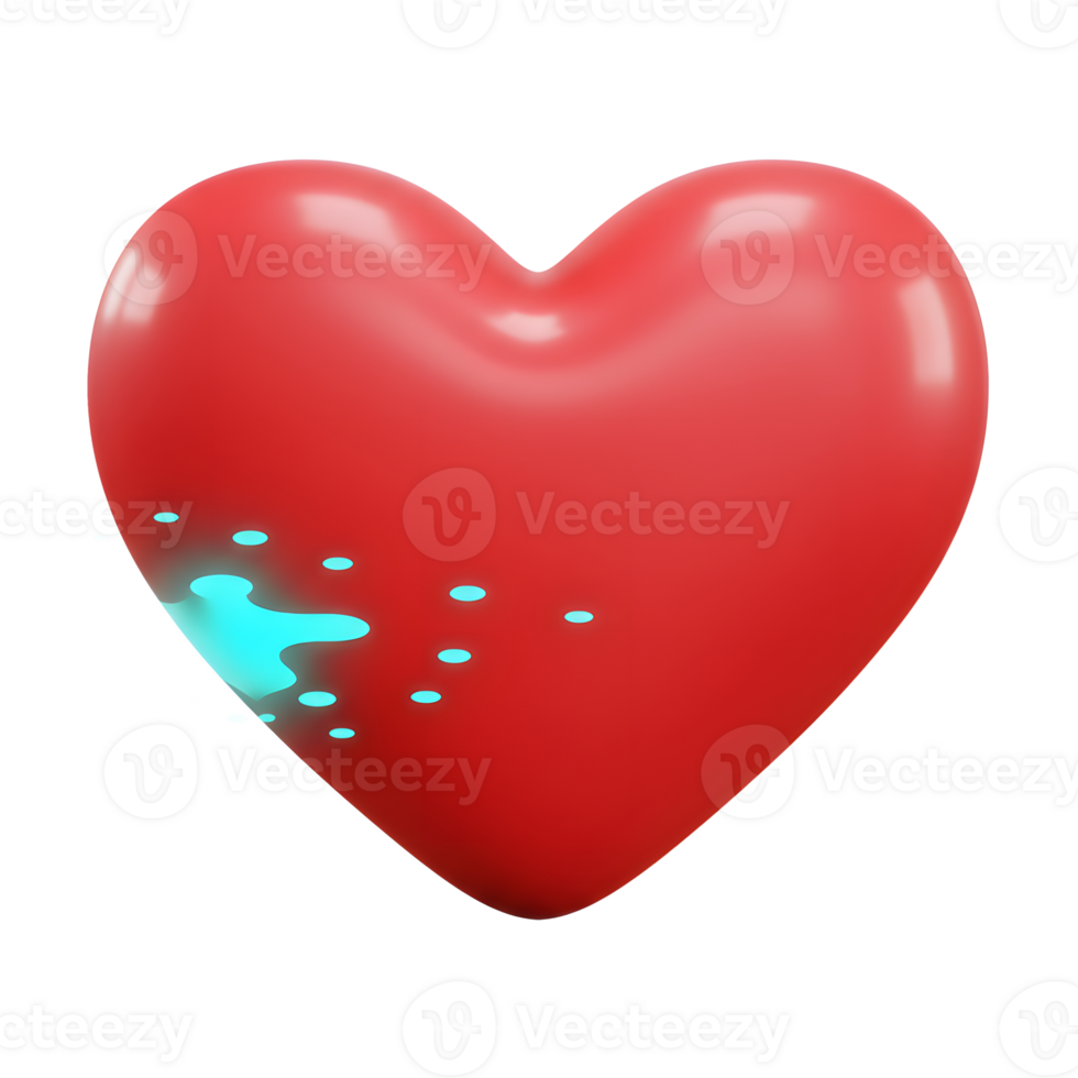 A glossy red heart bursts with teal energy, creating a dynamic and joyful image. The smooth heart contrasts beautifully with the abstract splash, offering a bold visual statement. png