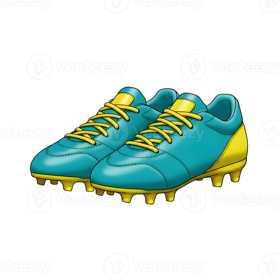 Catchy turquoise soccer cleats with yellow accents, meticulously illustrated. The vibrant colors and detailed design create a lively and sporty mood. png