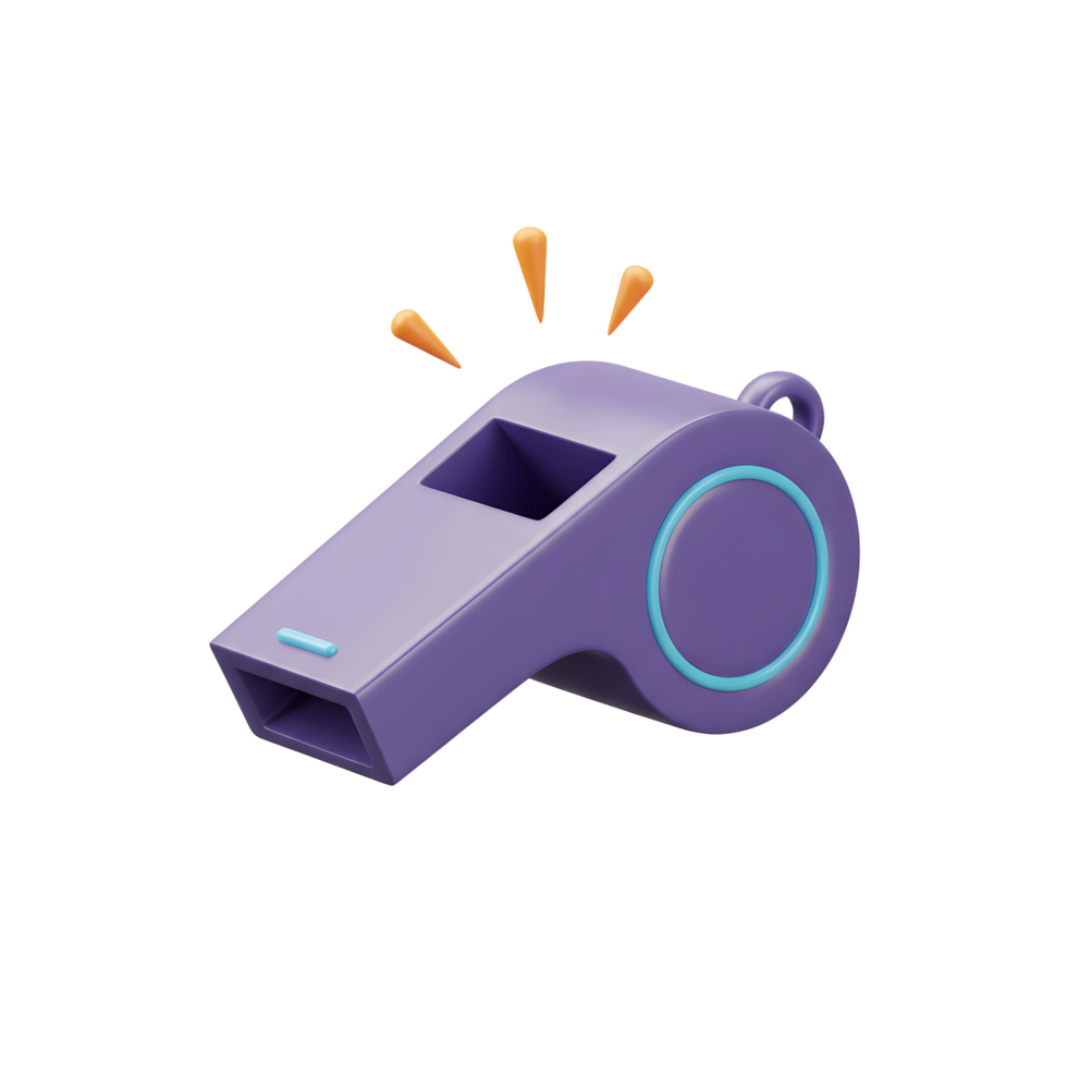 A cheerful purple whistle, rendered in 3D, is ready to blow Its playful design and light blue accents create a fun, vibrant mood. png
