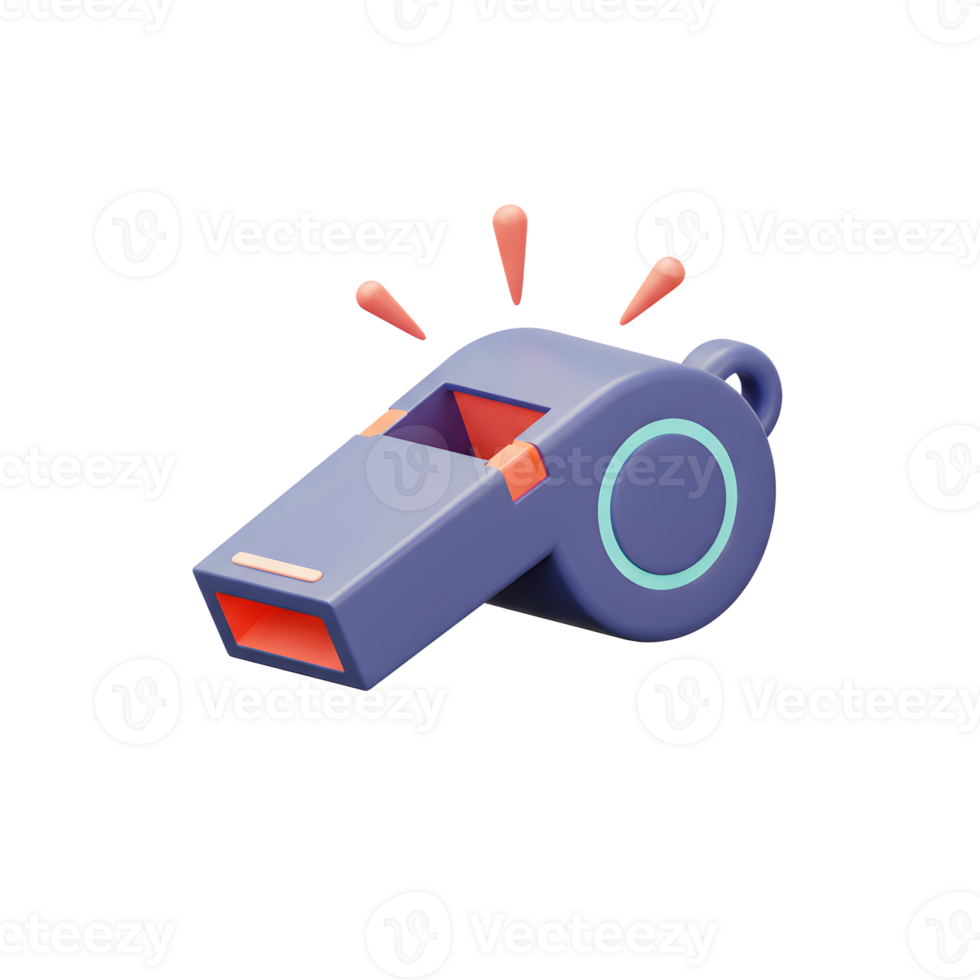 A vibrant purple whistle, playfully rendered in 3D, stands out against a white backdrop. Its bold colors and simple design create a cheerful and attention-grabbing image. png