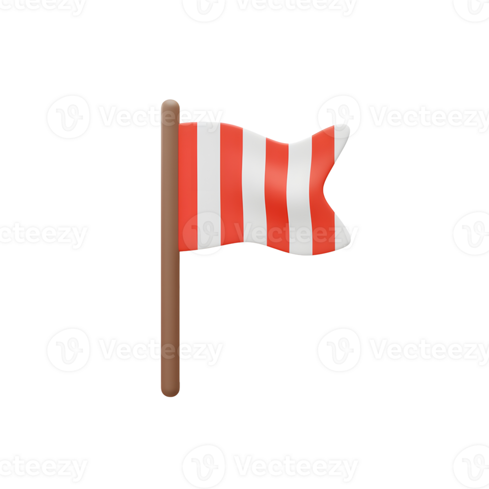 A cheerful, red and white striped flag waves playfully on a brown pole. Simple, charming, and slightly cartoonish, it evokes a sense of fun and adventure. png