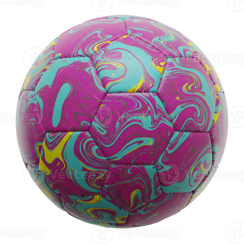 A captivating soccer ball explodes with swirling teal, purple, and yellow marble patterns. Its vibrant, psychedelic design is eye-catching and energetic. png