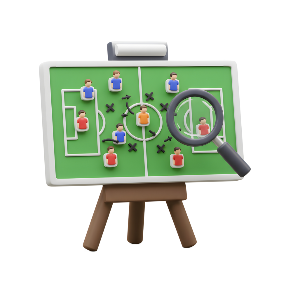 Analyzing strategy on a board with a magnifying glass focused png