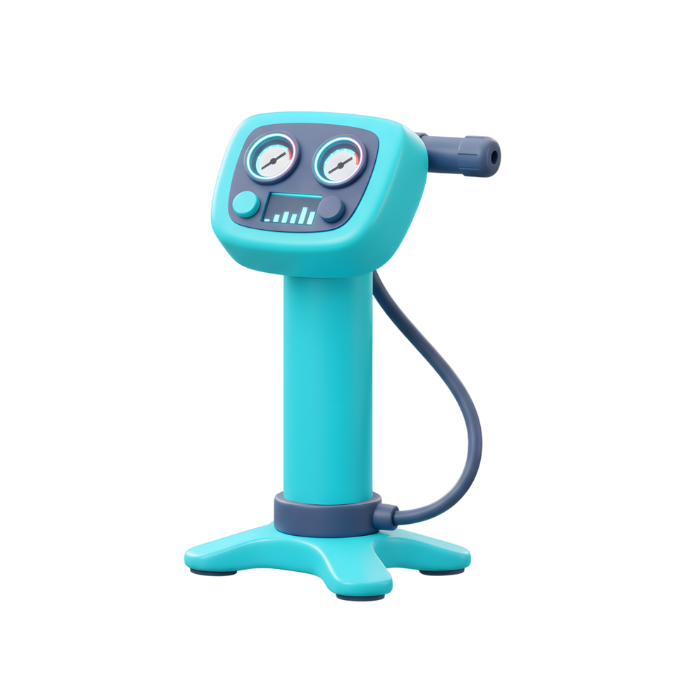 A sleek, teal air pump stands ready, its digital gauges and hose promising efficient inflation. Clean lines and a modern aesthetic create a functional, stylish tool. png