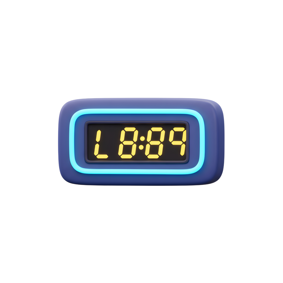 A retro-styled digital clock glows with a vibrant neon blue frame and bright yellow LED numbers, creating a cool and futuristic vibe. png
