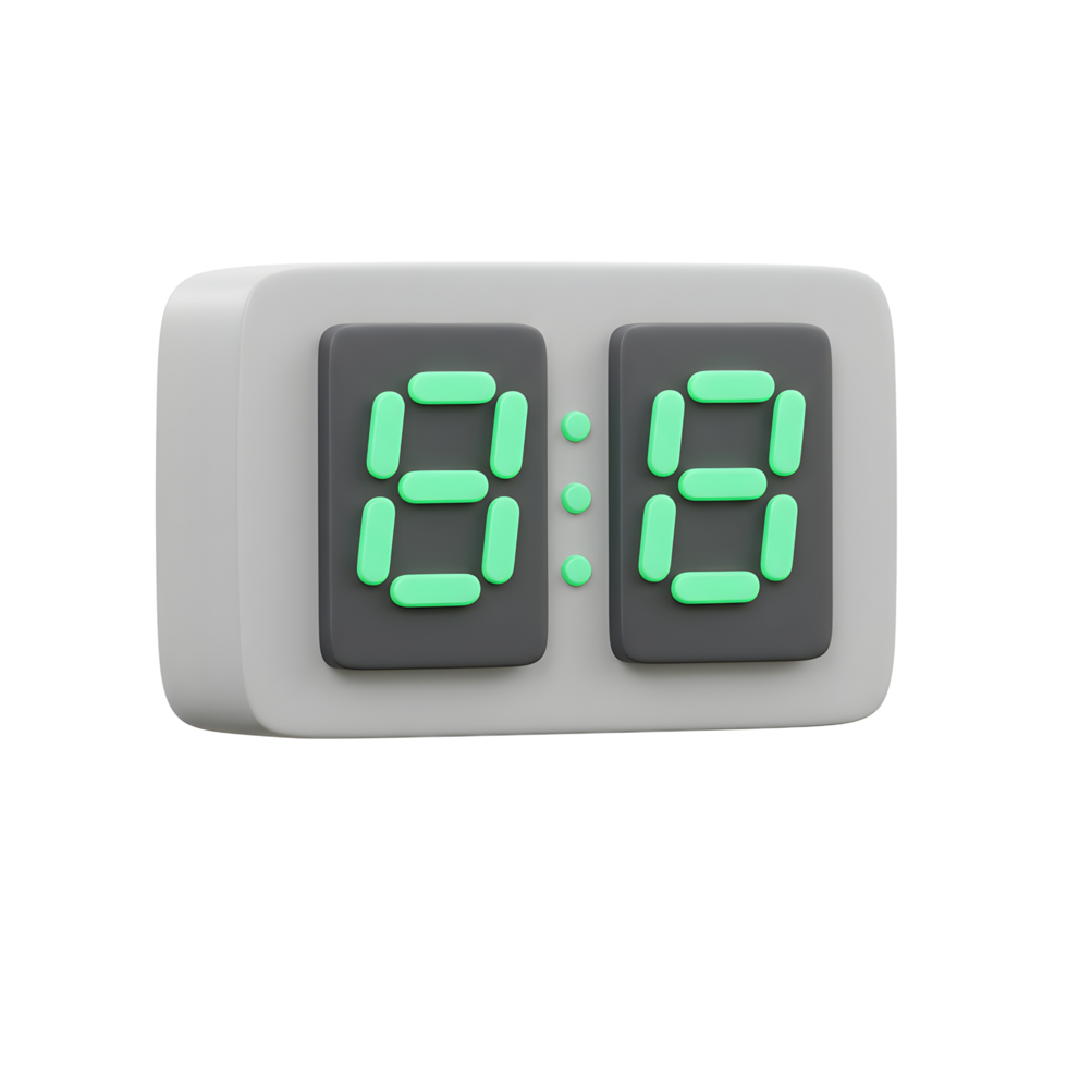 A charming, minimalist digital clock, its soft green digits glowing against a sleek grey background, creating a retro and calming vibe. png