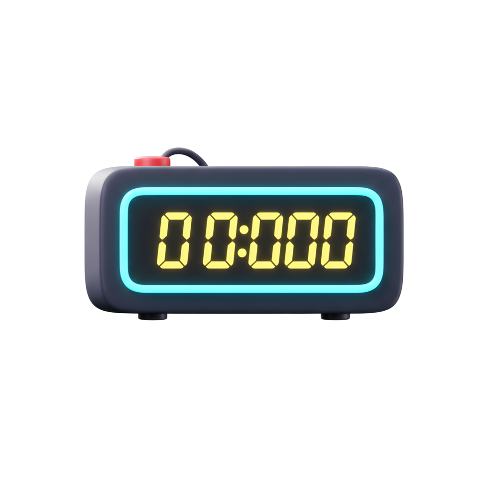 A stylish retro digital clock displays midnight, its neon-lit digits glowing against a dark background. A minimalist design with a vibrant, futuristic mood. png