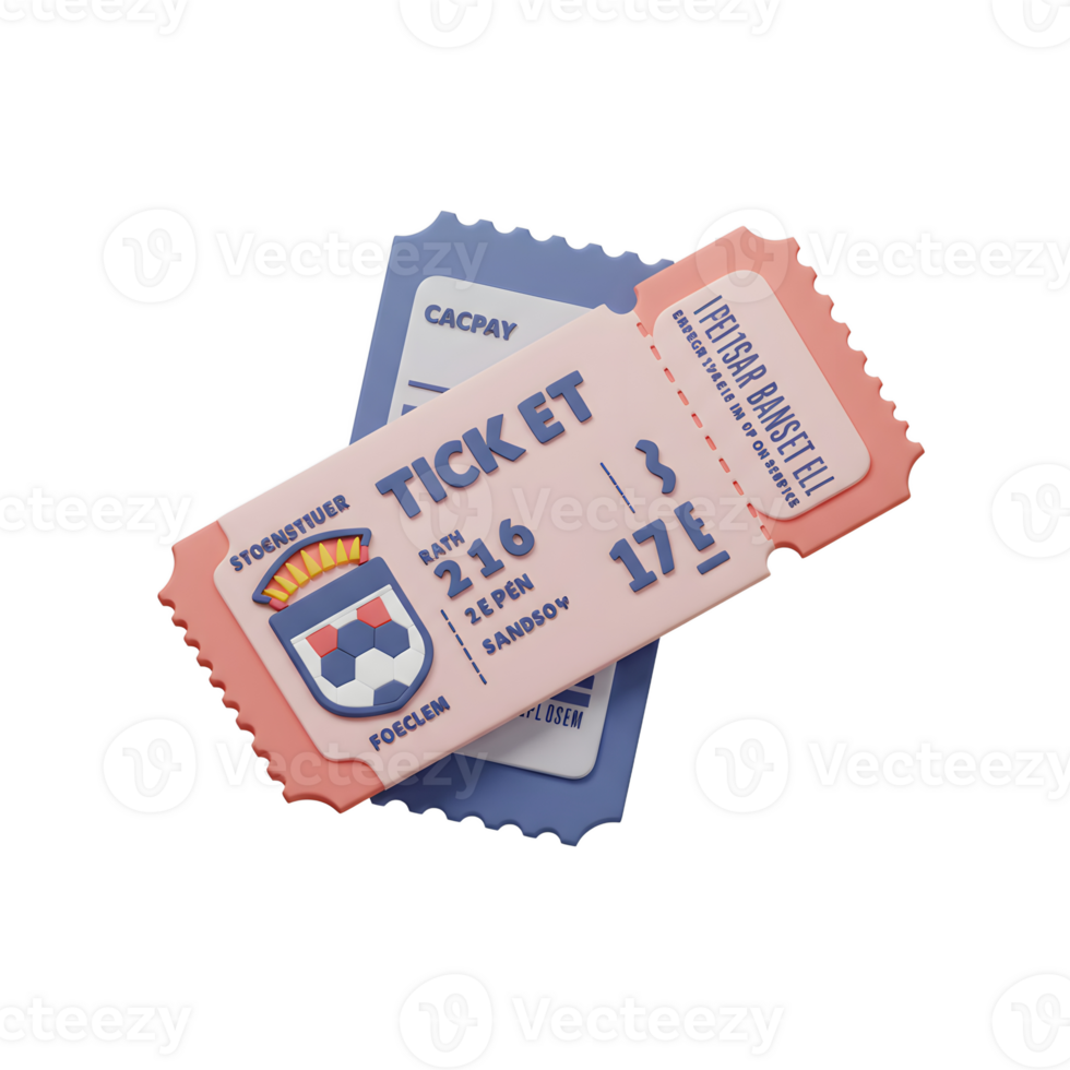Charming pink and blue tickets with a soccer emblem, rendered in a playful 3D style. A delightful and whimsical design png