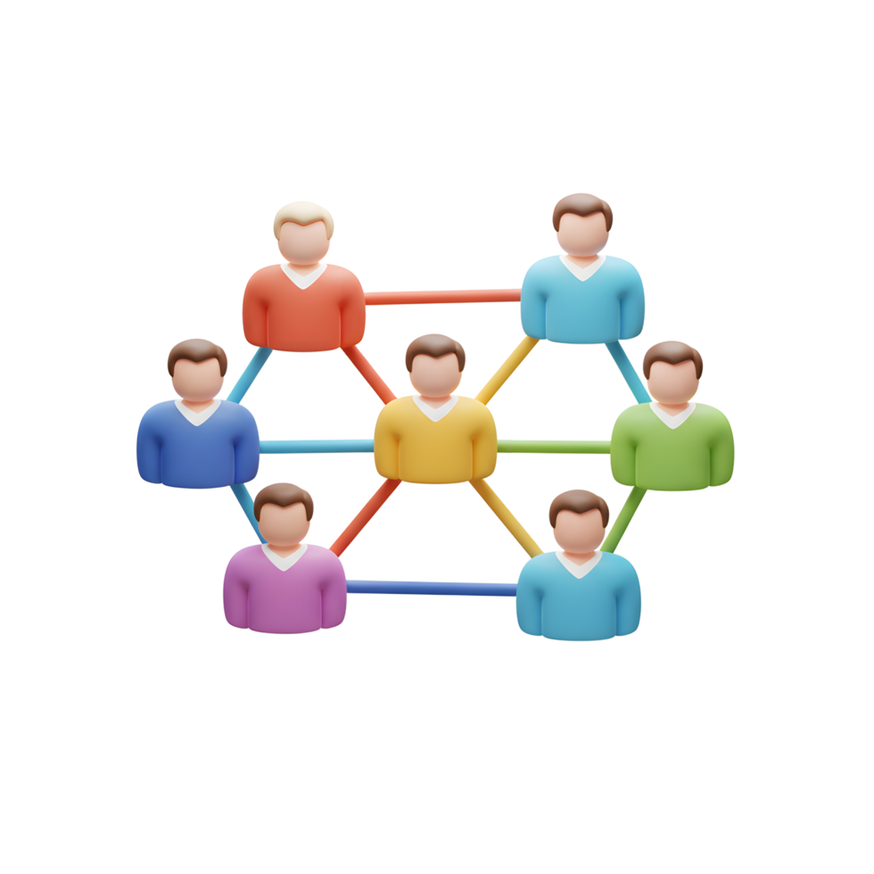 A captivating network of colorful 3D figures interconnected, forming a vibrant and engaging visual. The cheerful mood is palpable. png