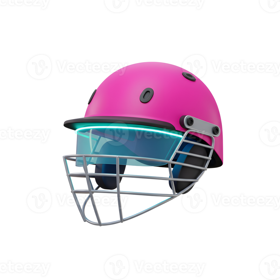 A vibrant pink cricket helmet stands out with its sleek design and neon-lit visor. Protective gear meets modern style png