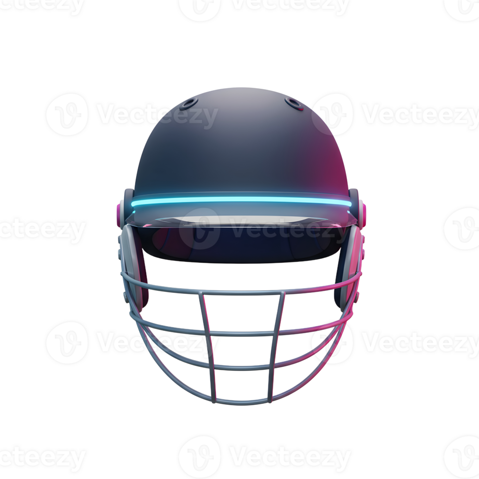 A sleek cricket helmet shines with a vibrant neon blue accent, its protective cage adding a modern sporty feel. Cool and stylish png