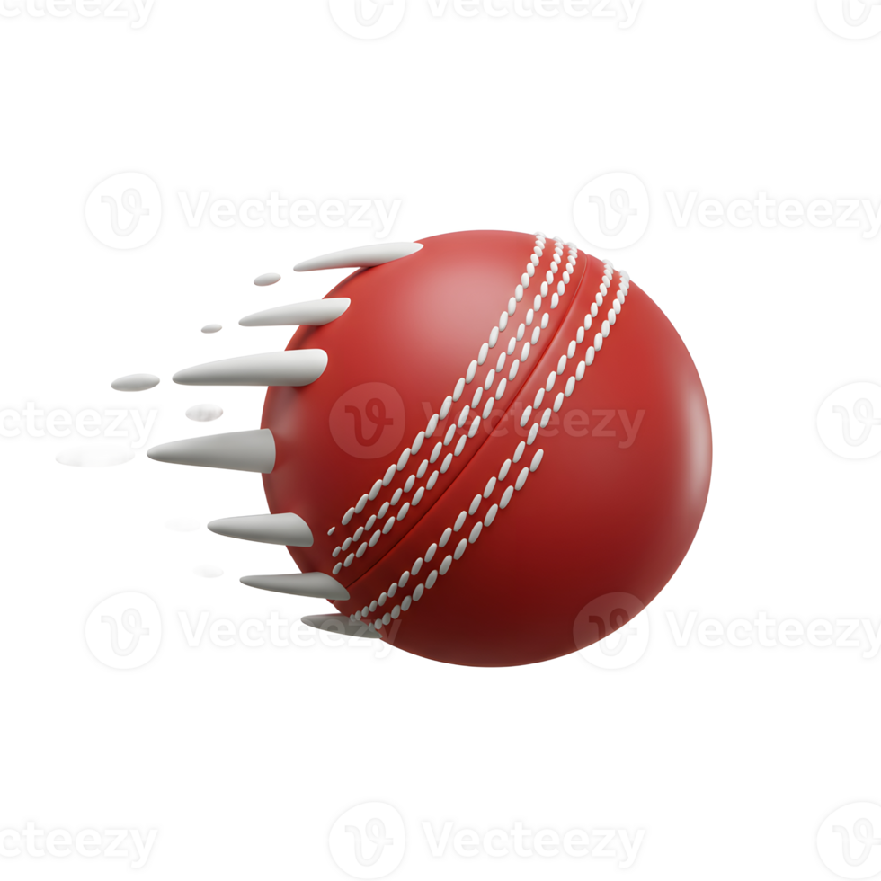 A vibrant red cricket ball streaks across the screen, leaving a trail of white motion blur. The scene is dynamic and energetic, capturing the thrill of the game. png