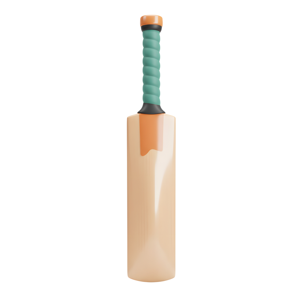 A classic cricket bat stands tall, its smooth, light-brown wood gleaming. The teal grip adds a touch of vibrant color. Ready for the game png