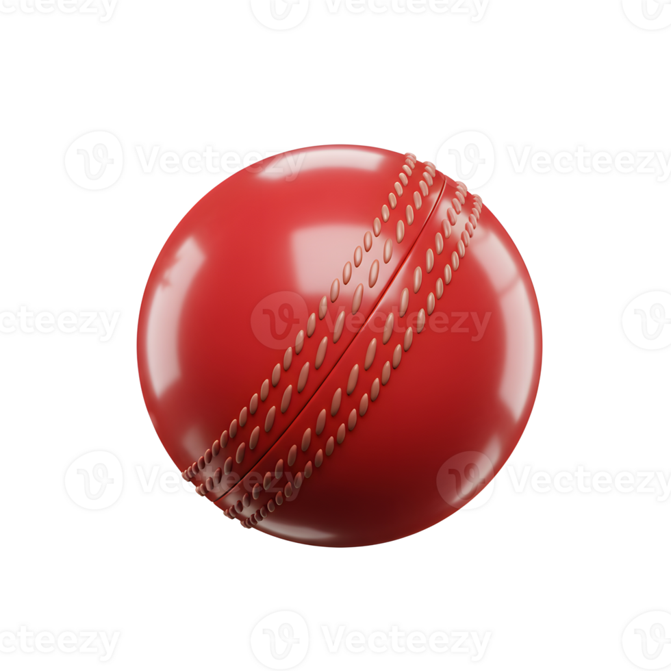 A vibrant red cricket ball gleams, its stitching detailed, against a stark white backdrop. Small golden sparkles add a touch of magic. png