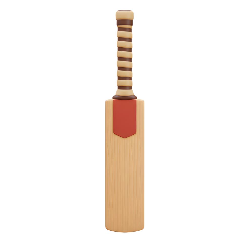 A classic cricket bat, rendered in a simple 3D style. Notice the light wood grain and textured grip. Ready for a game png