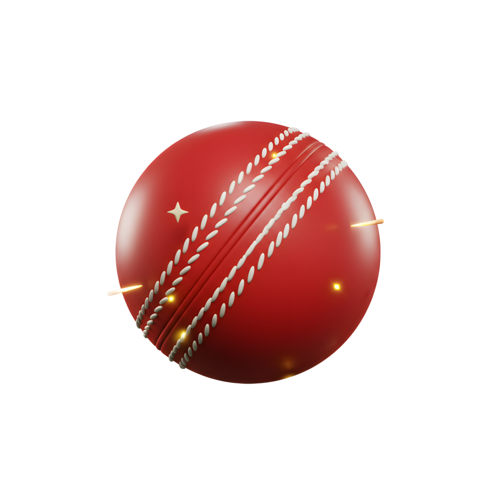 A striking red cricket ball glows with golden sparkles, creating a dynamic and celebratory feel. The detailed stitching adds realism. png