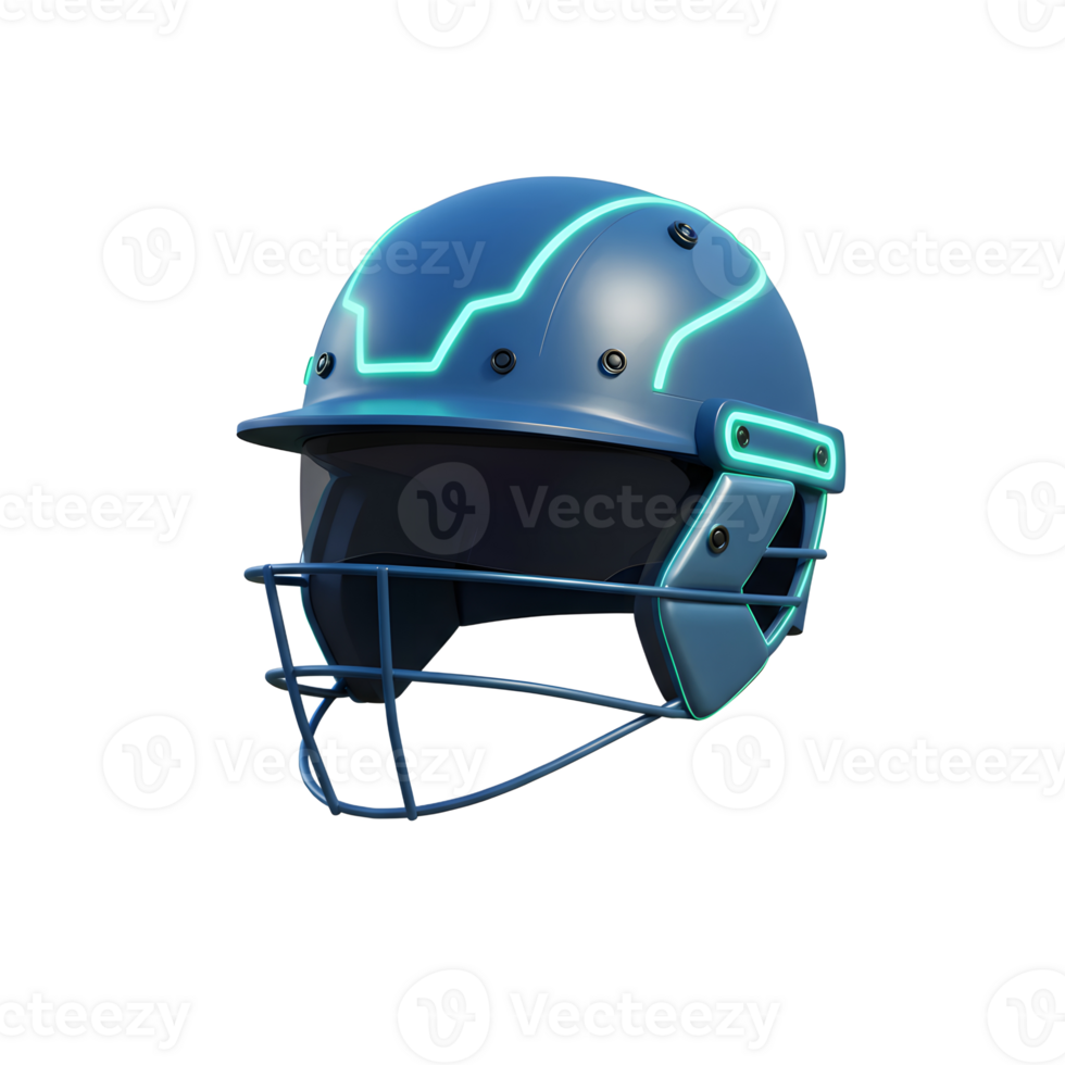 A sleek, dark blue cricket helmet with vibrant neon green accents. The protective cage adds a sporty feel. Modern, stylish, and ready for action png