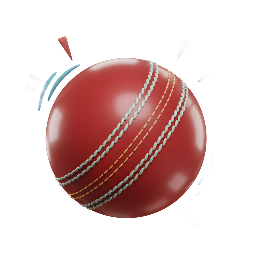 A vibrant red cricket ball, depicted with dynamic stitching, pops against a clean white background. The playful design adds energy and excitement. png