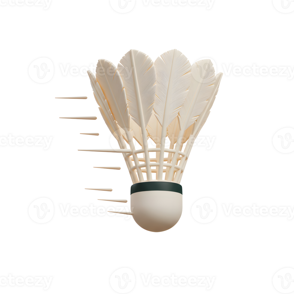 A pristine white shuttlecock streaks across a blank canvas, its feathers slightly blurred, suggesting swift movement and dynamic energy. The minimalist style emphasizes speed and elegance. png