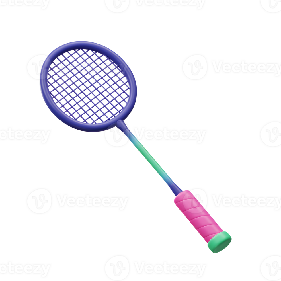 A vibrant badminton racket stands out with its gradient handle and purple net. Ready for a fun game Playful and colorful. png