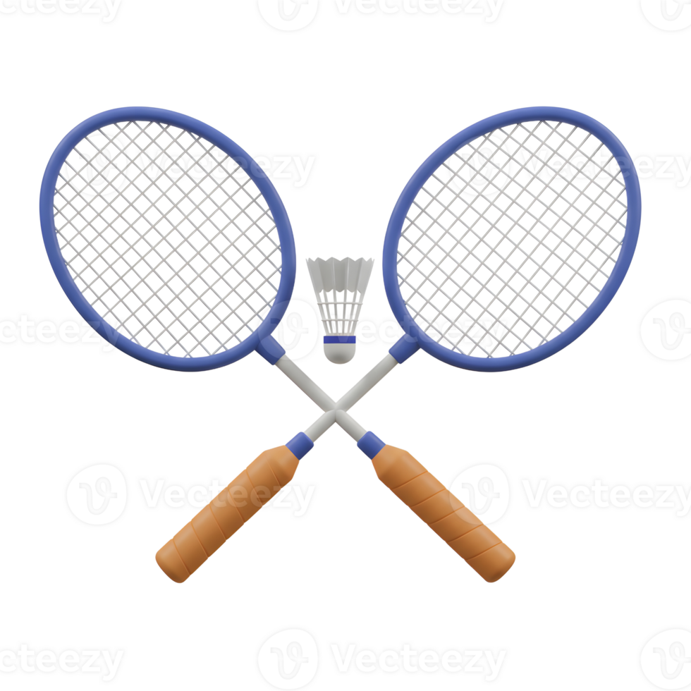 Two stylish badminton racquets cross in a vibrant design. A shuttlecock rests between them, adding a playful touch. Clean, modern aesthetic. png