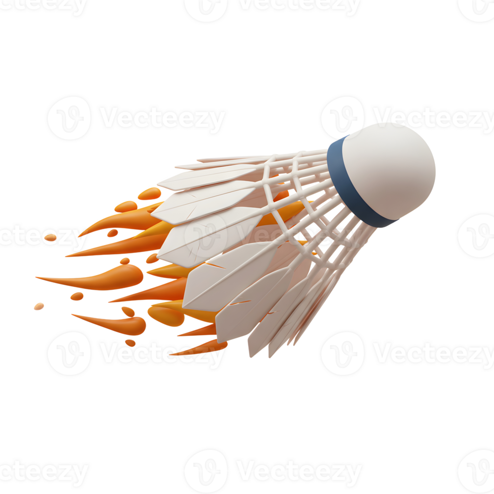 A badminton shuttlecock blazes across the court, its feathers trailing a vibrant orange flame. Dynamic action, intense energy png
