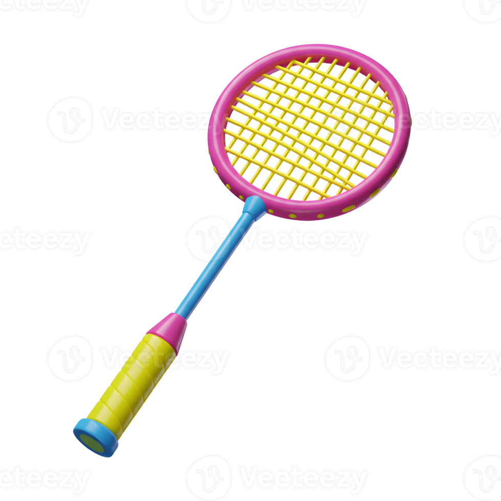 A cheerful badminton racket, boasting vibrant pink, yellow, and blue hues. Its playful design invites active fun. Perfect for kids png