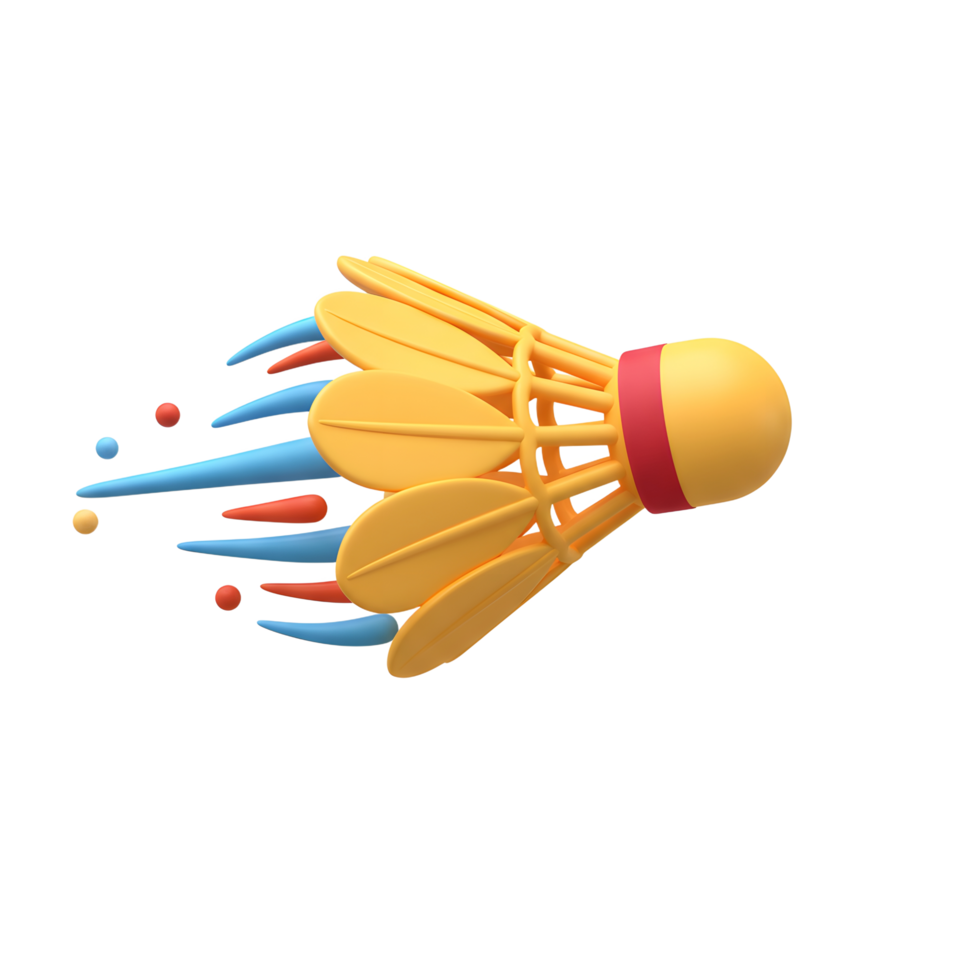 A vibrant yellow shuttlecock zooms across the screen, leaving a trail of colorful motion blur. Playful, dynamic, and full of energy png