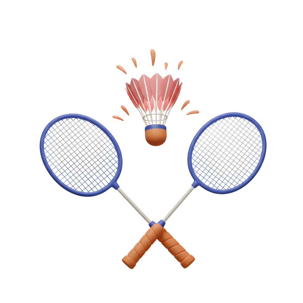 Two crossed badminton rackets await the next serve, a pink shuttlecock poised mid-flight. A cheerful, dynamic scene full of action. png