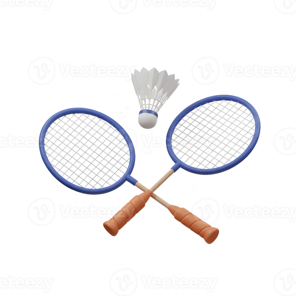 Cross-crossed badminton racquets with a shuttlecock and floating birdies create a dynamic, playful, and energetic scene. Perfect for sport and leisure. png