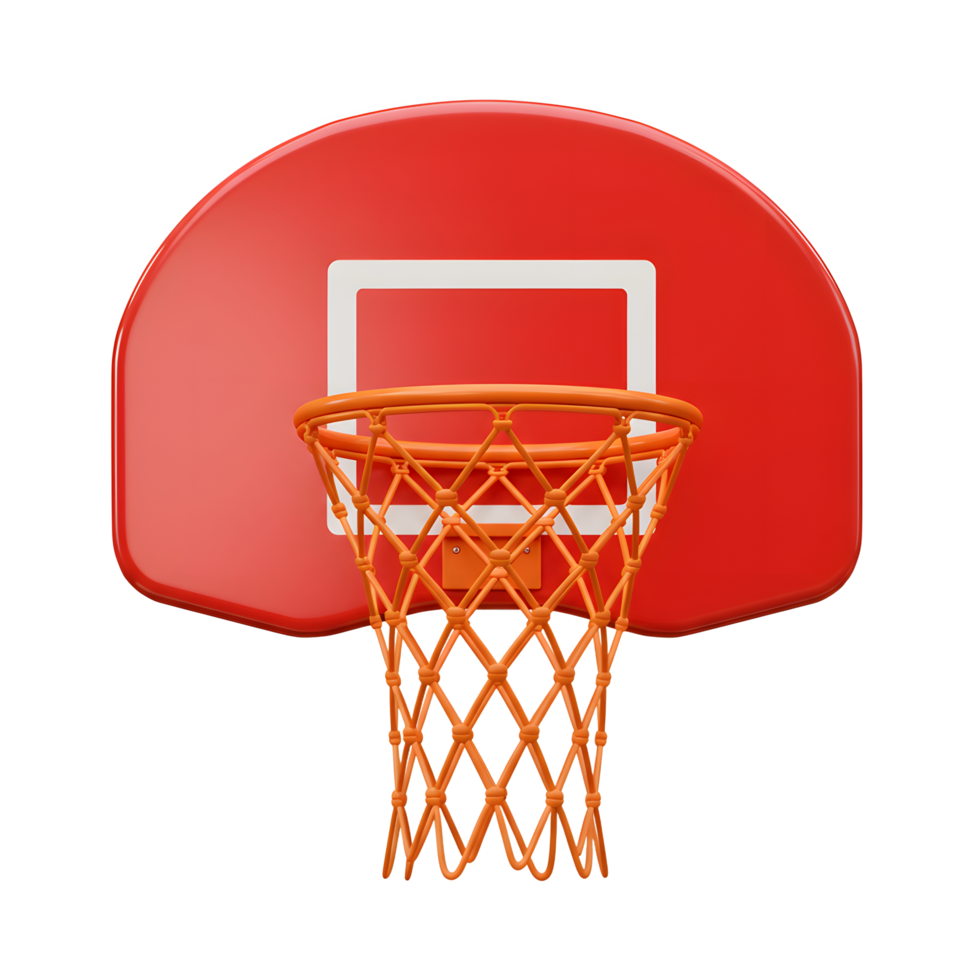 A vibrant red basketball backboard and bright orange hoop create a bold, minimalist image. Simple yet striking, it evokes a sense of sporty energy. png