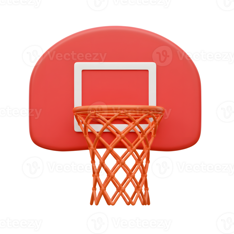 A vibrant coral basketball hoop stands out against a white background. The simple, 3D design creates a clean and modern aesthetic. png