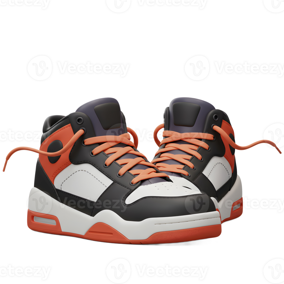 Catchy high-top sneakers in black, white, and burnt orange. The bold color combination and clean lines create a sporty yet fashionable vibe. Perfect for the active individual. png