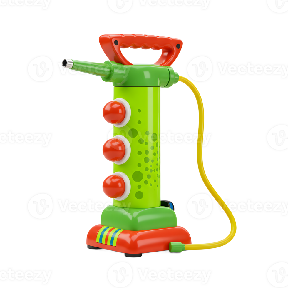 A cheerful, vibrant green and red water pump toy awaits Three red buttons add playful detail. Perfect for imaginative outdoor fun png