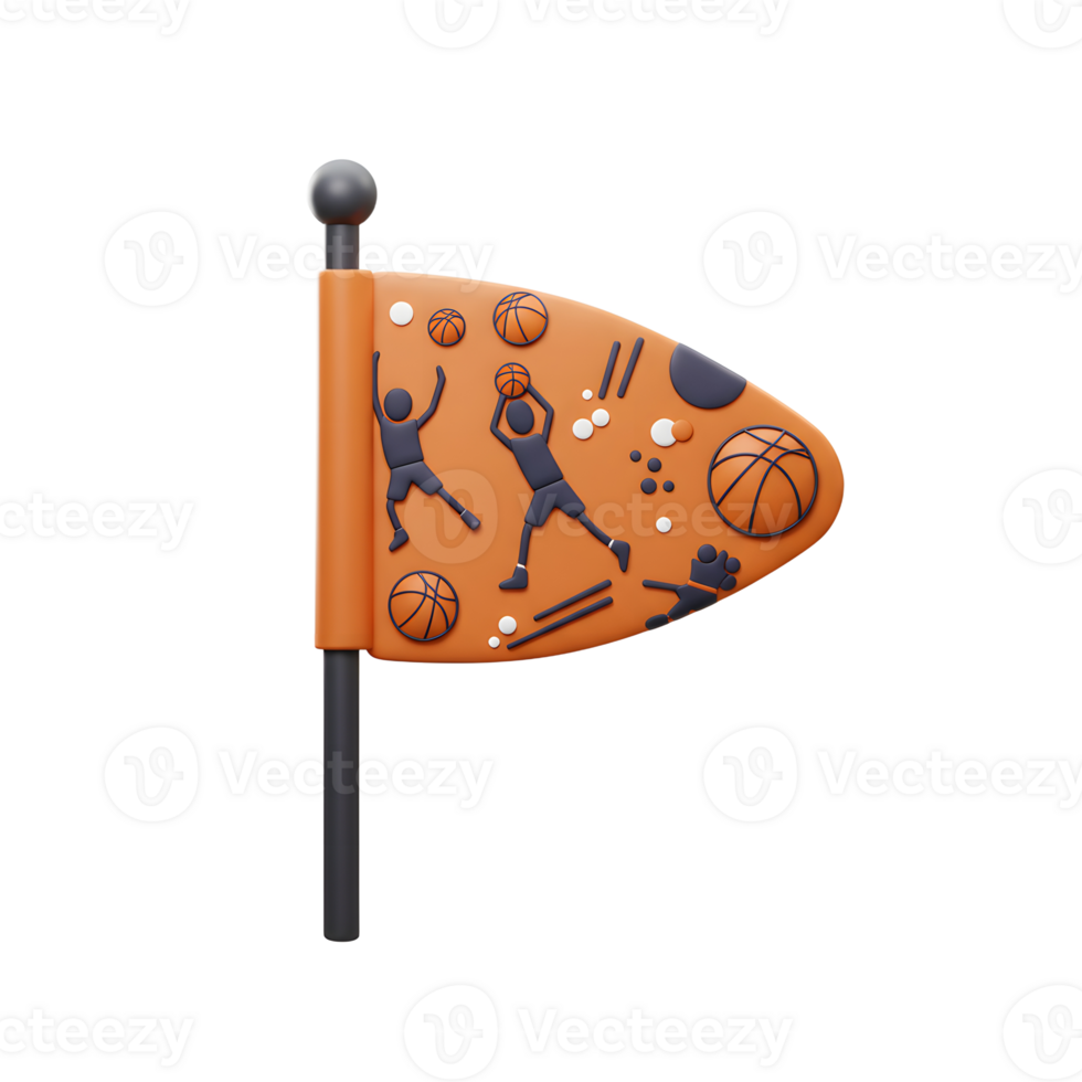 A cheerful orange pennant features stylized basketball players and balls. Playful design, perfect for sports fans png