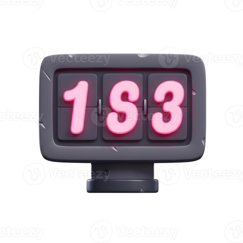 A charming retro flip clock displays the number 153. Pink neon digits glow against a dark stone background, creating a nostalgic and slightly whimsical vibe. png