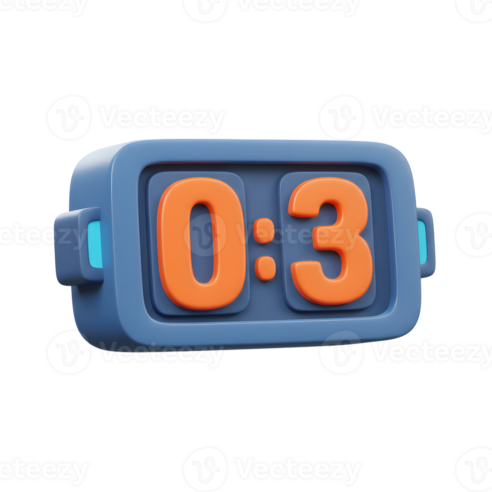 A charming, 3D-rendered digital timer shows. The playful design features bright orange numbers on a deep blue background. It's a fun, eye-catching image png