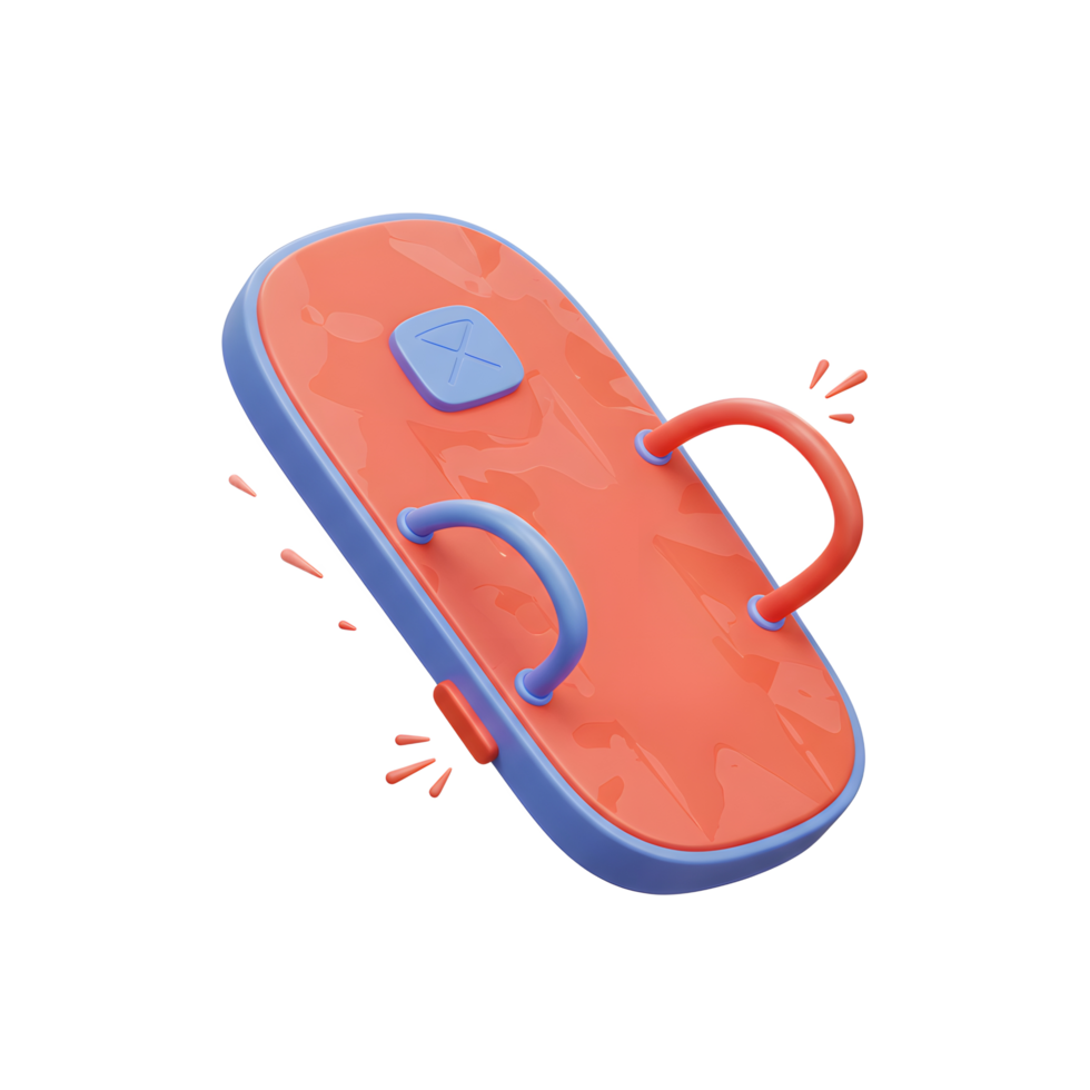 A cheerful, coral-colored flip-flop floats, its playful design highlighted by a glossy finish and cute blue accents. Summer fun, captured png