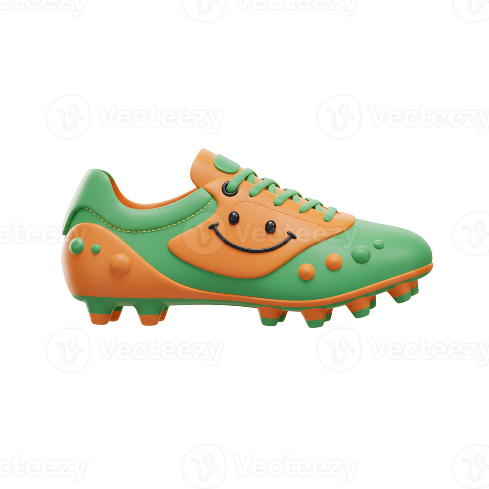 A single, cheerful green and orange soccer cleat with a smiling face design. Fun, playful, and ready for the game png