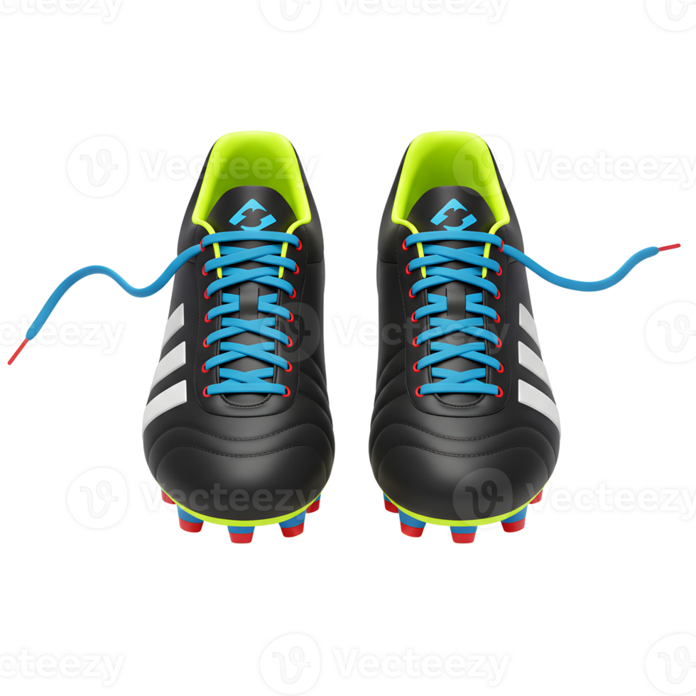 Sleek black soccer cleats with bright blue laces and neon accents. Clean lines, sporty style. Ready for the game png