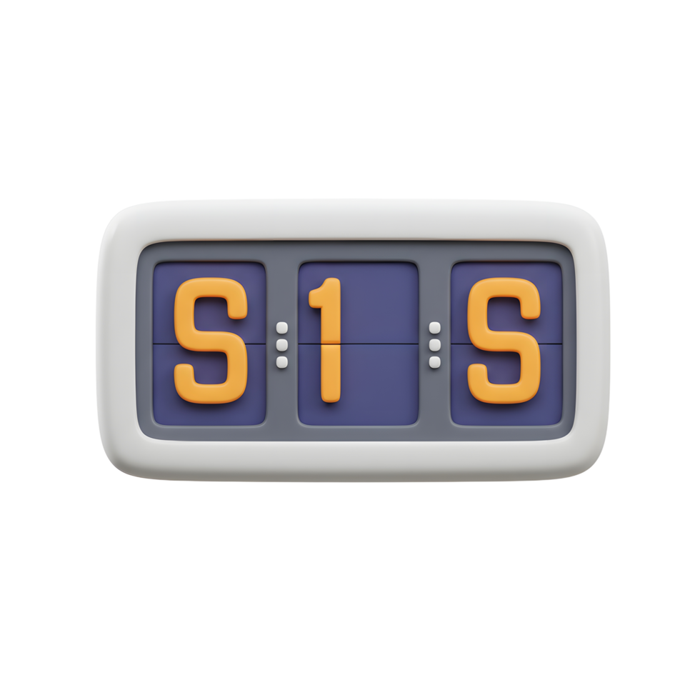 A charming retro-style flip clock displays 'S1S', its orange numerals contrasting against a soft purple background. The playful 3D design adds a touch of whimsy. png