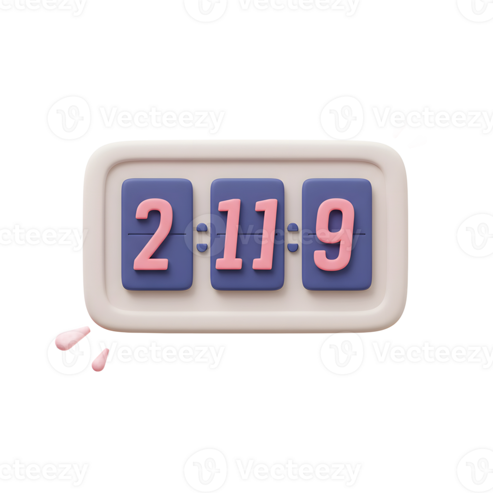 A charming 3D rendering of a pastel flip clock. Soft colors and a playful design create a sweet, nostalgic mood. png