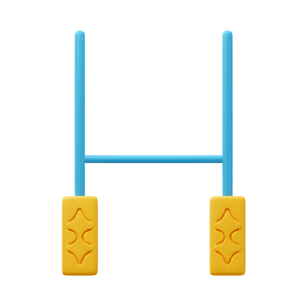 Cheerful, cartoon-style rugby goalposts stand ready for play. Bright blue and yellow, a fun, simple design. png