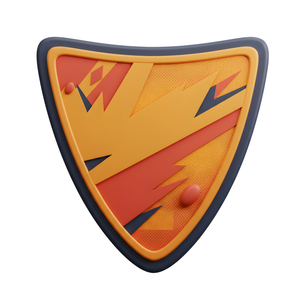 A vibrant shield bursts with energy Bold orange and red geometric shapes create a dynamic, modern feel. The dark border adds a touch of mystery. png