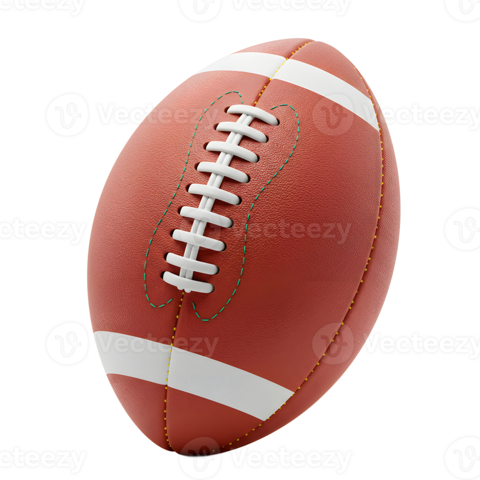 A classic brown American football, meticulously detailed, rests against a stark white background. The laces and stitching are clearly visible, creating a sense of realism and sport. png