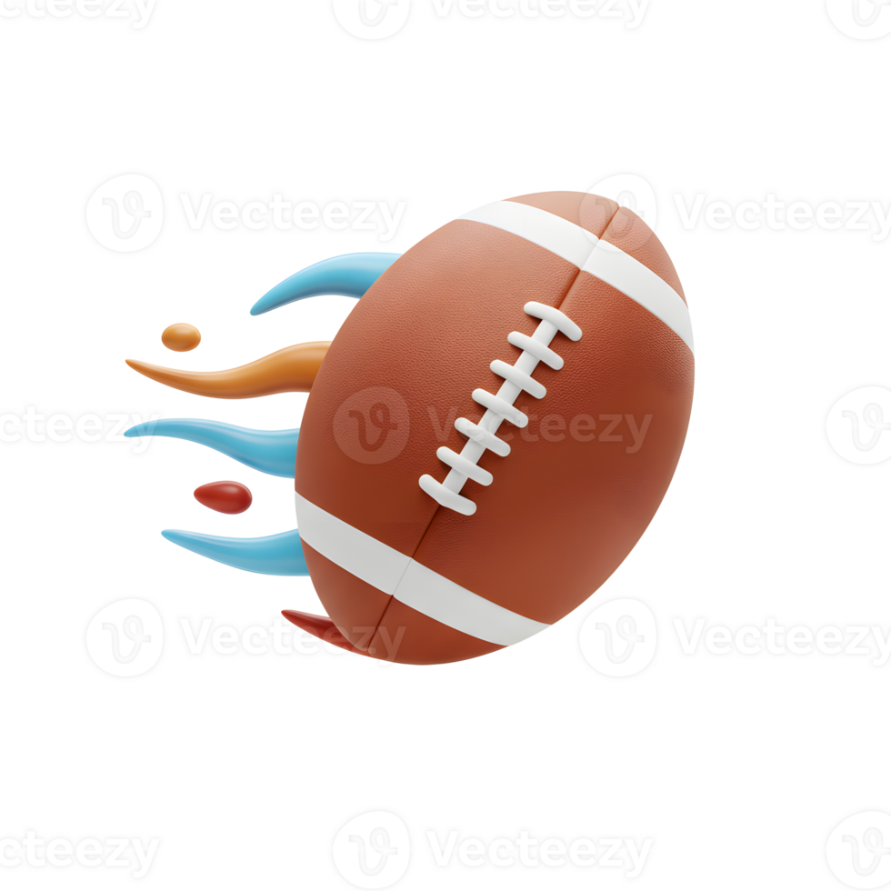 A vibrant 3D rendering of an American football, seemingly speeding forward with a colorful, dynamic trail. The image evokes a sense of energy and excitement. png