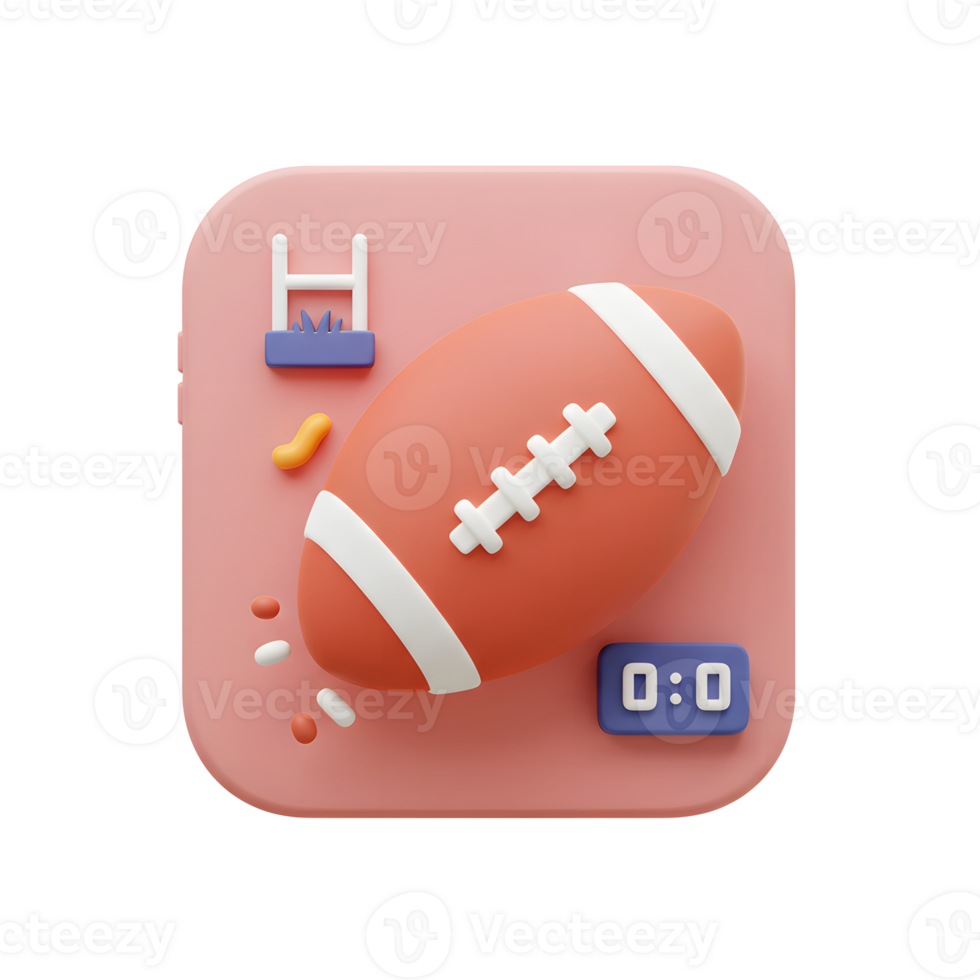 A charming 3D app icon shows a football ready for kickoff, game elements, and a playful pink backdrop. Get in the game png